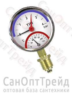 Термоманометр 1/2" вертикальный (радиальный) 10 бар T=120°C 80мм TiM - фото 25474