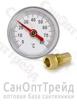 Термометр 1/4" с гильзой T=80°C 40мм TiM - фото 25483